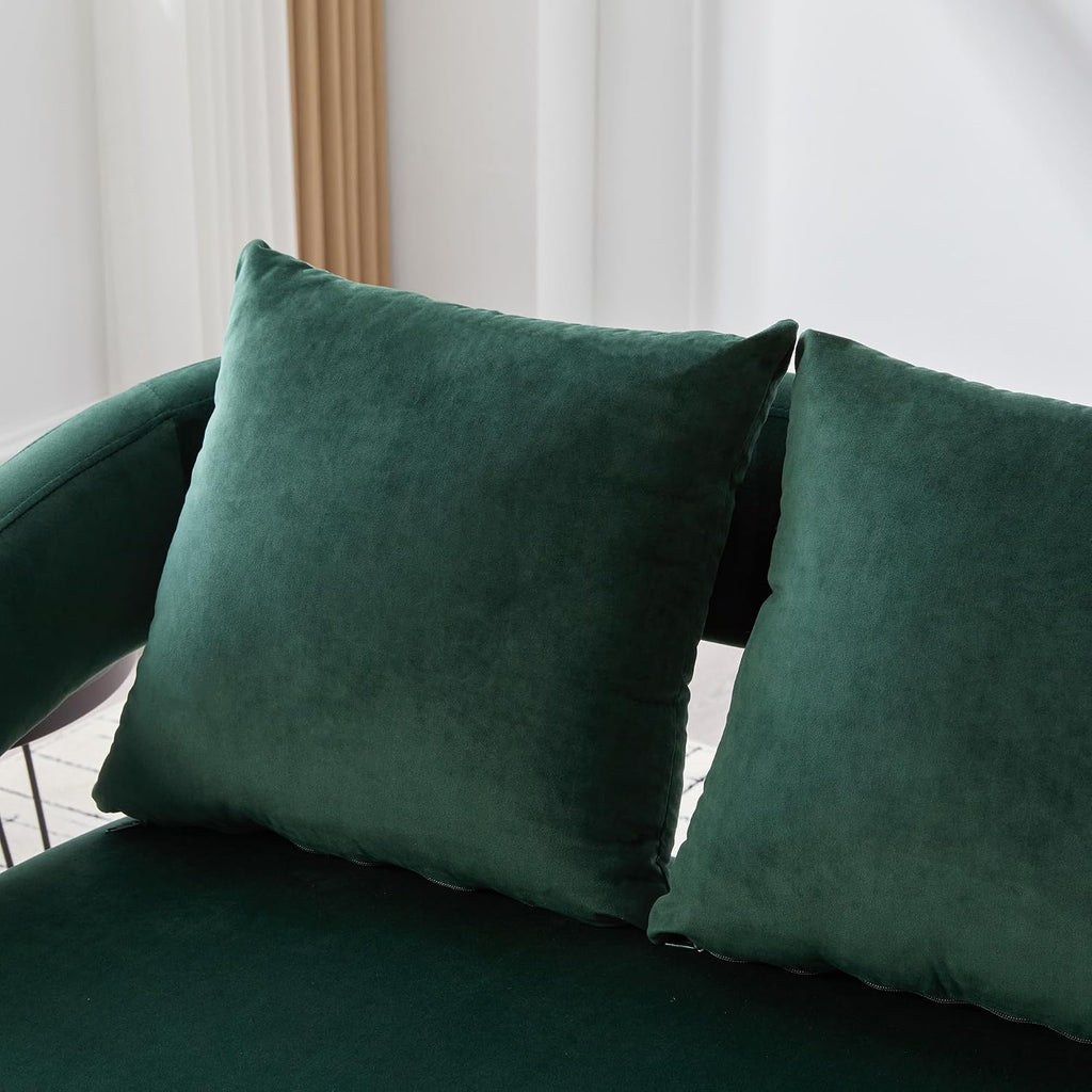 53.7' Modern Velvet Loveseat Sofa with 3 Pillow,Small Comfortable 2 Seat Sofa with Metal Legs, Small Couch for Living Room,Bedroom,Office,Reception,Green