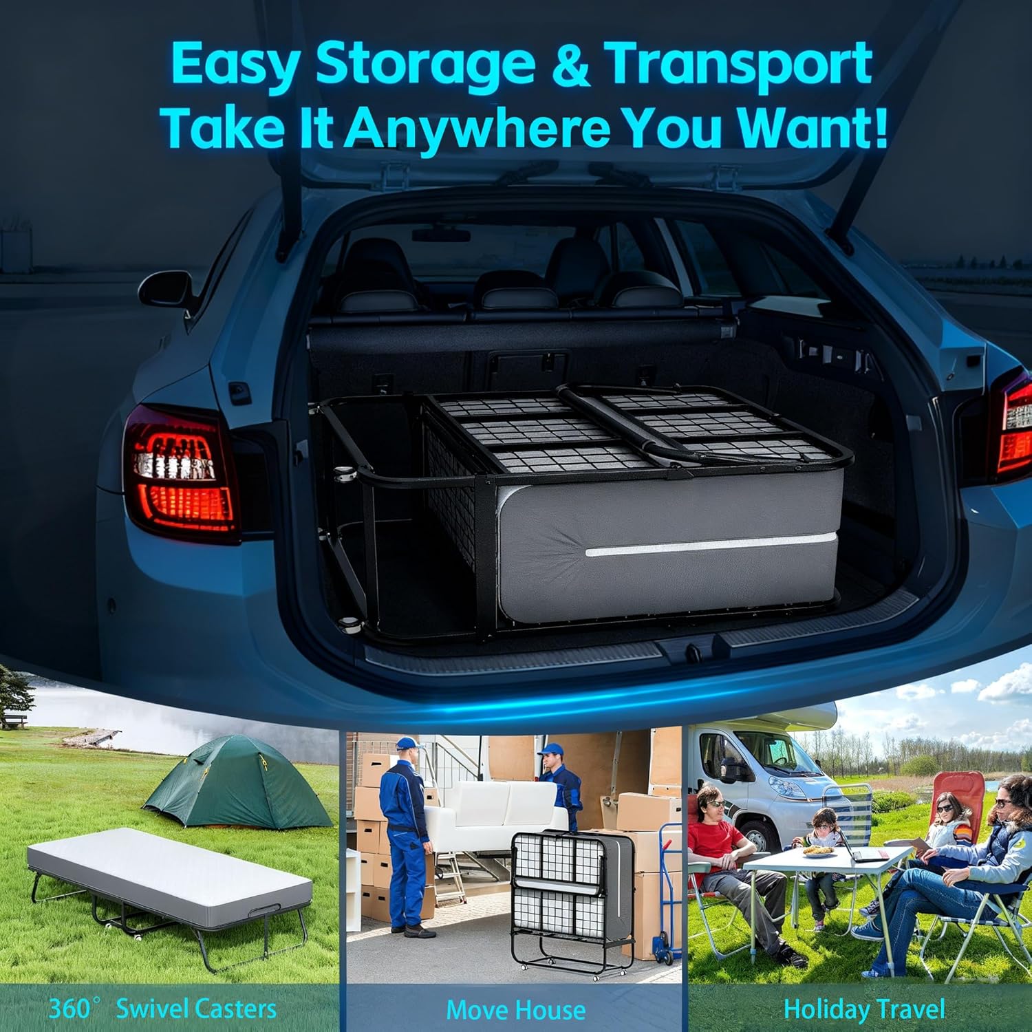 Pataku Folding Bed with Mattress, Twin Foldable Bed, Roll Away Beds for Adults, 75' x 31' Roll Away Portable Beds with 5' Mattress, Folded Frame for Small Apartment, Guest Room