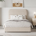 HOMBCK Twin Size Boucle Bed Frame, Upholstered Bed Frame with Headboard, Twin Bed Frames for Kids, Thickened Footboard/Rounded Corners/Adjustable Headboard/No Box Spring Needed/Easy Assembly, Beige
