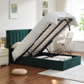 YUHUASHI Queen Size Hydraulic Storage Bed, Upholstered Platform Bed Frame, Modern Wingback Design Headboard, Velvet Fabric with Hydraulic Support Bars, No Box Spring Required (Ink Green, Twin)