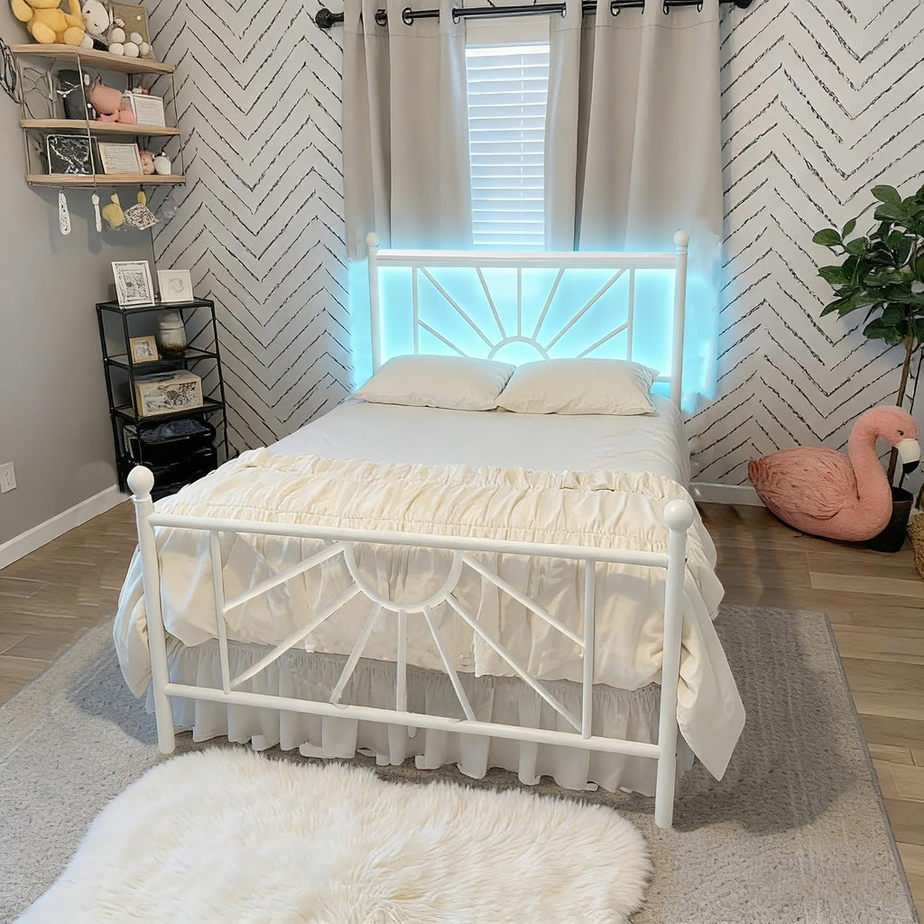 Homkdom 14 inch Twin Metal Platform Bed Frames with Headboard and Footboard, Victorian Twin Bed Frame with Under Bed Storage/No Box Spring Needed/Easy Assembly, White