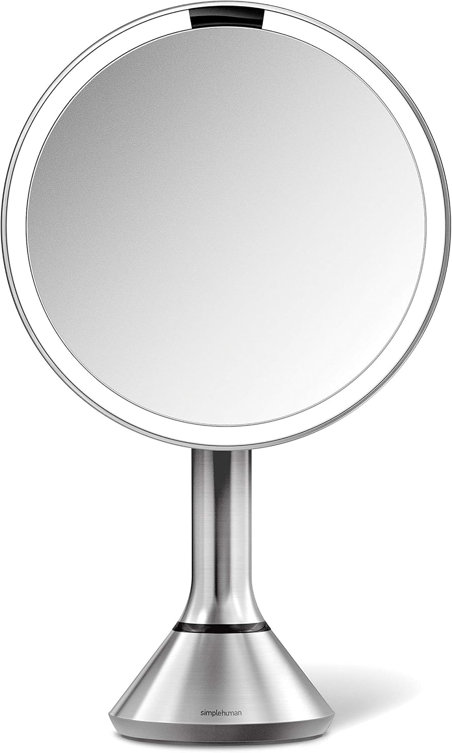 simplehuman 8' Round Sensor Makeup Mirror with Touch-Control Dual Light Settings, 5x Magnification, Rechargeable and Cordless, Brushed Stainless Steel