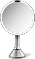 simplehuman 8' Round Sensor Makeup Mirror with Touch-Control Dual Light Settings, 5x Magnification, Rechargeable and Cordless, Brushed Stainless Steel