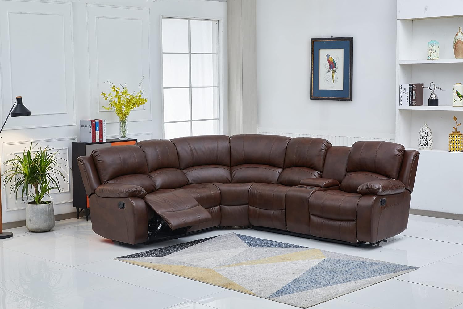 Betsy Furniture Faux Leather 3 Reclining Seats Sectional Couch Set wth Console, Living Room Furniture Set, 8018 Multiple Colors (Brown, Right Console)