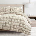 Lush Decor Puff Quilted Comforter Set, 3 Piece Set, Full/Queen, Neutral - Teen Bedding Set - Super Soft Comforter - Neutral Dorm Decor - Textured Minimalist & Modern Bedroom Decor