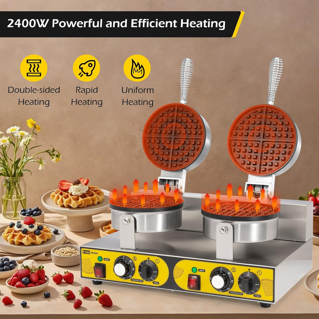 Dyna-Living Double Head Commercial Waffle Maker 2400W & Commercial Electric Griddle 22'' Flat Top Grill Countertop 122°F-572°F Temp Adjustable