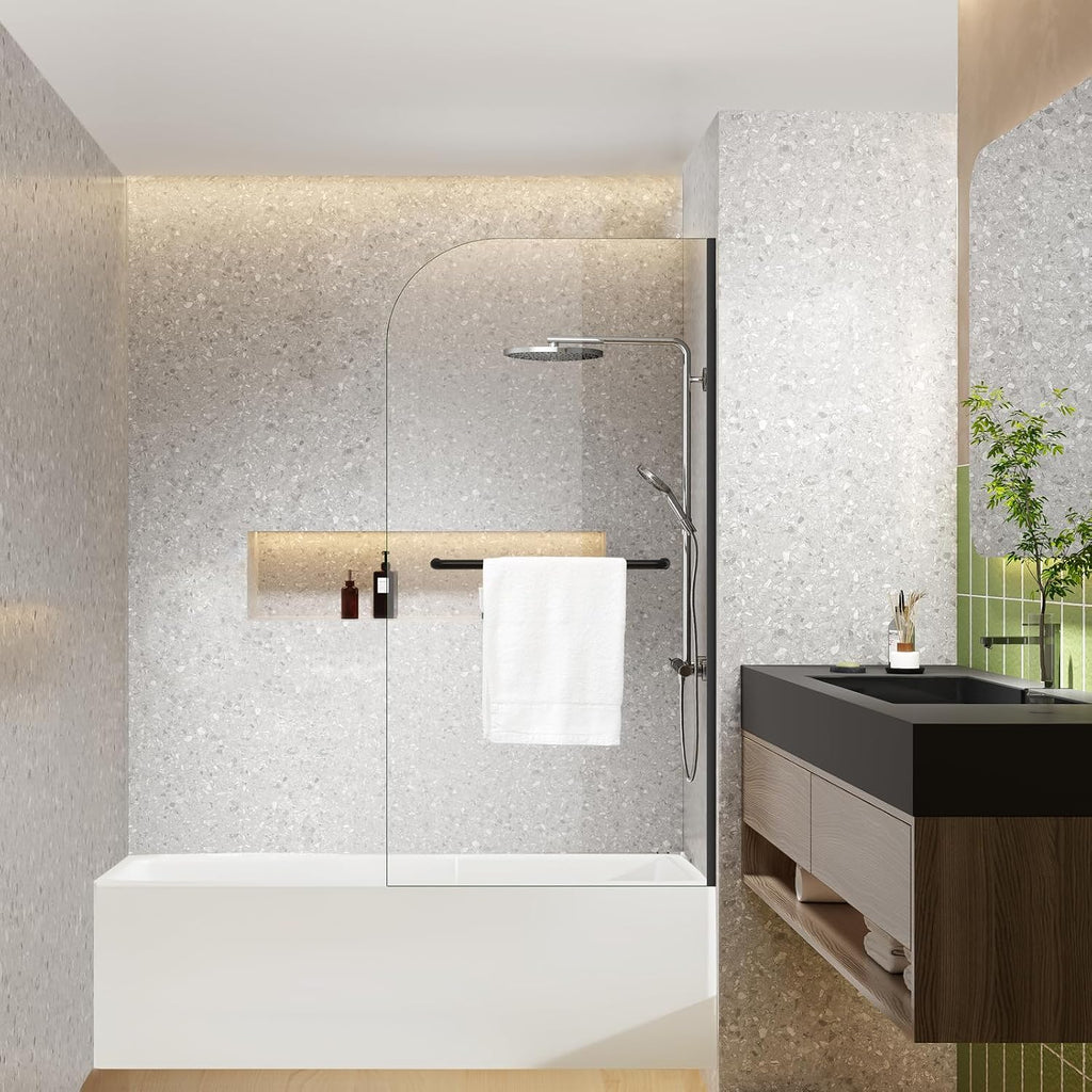 Dimaris Frameless Shower Door, 30W x 55H inches, 5/16 inch Clear Tempered Glass Panel, Matte Black, Shower Screen,Walk in Shower, Nano Coating