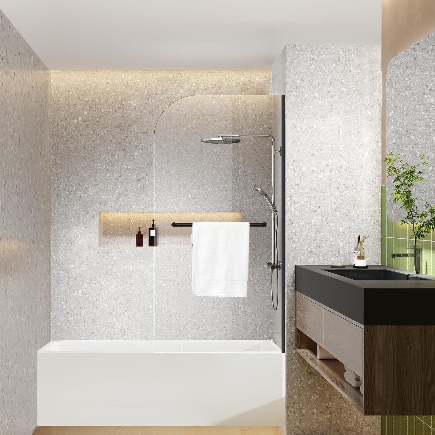 Dimaris Frameless Shower Door, 30W x 55H inches, 5/16 inch Clear Tempered Glass Panel, Matte Black, Shower Screen,Walk in Shower, Nano Coating