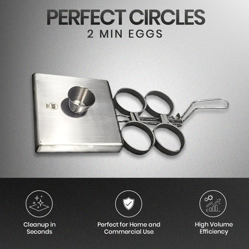 Rattleware Stainless Steel Egg Rings Commercial-Grade Egg Fryer Ring for Frying Eggs – Durable Metal Round Rings with Heat-Resistant Handle – Breakfast Kitchen Gadgets and Egg Cooker (4 Ring Set)