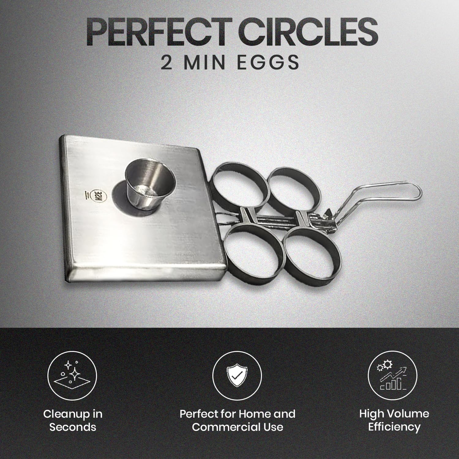 Rattleware Stainless Steel Egg Rings Commercial-Grade Egg Fryer Ring for Frying Eggs – Durable Metal Round Rings with Heat-Resistant Handle – Breakfast Kitchen Gadgets and Egg Cooker (4 Ring Set)