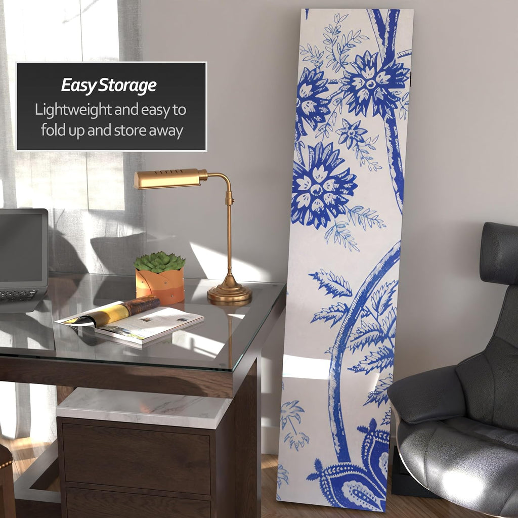 Red Lantern 6 ft. Tall Blue Toile Double Sided Room Divider 3 Panel Freestanding Folding Privacy Screen Partition and Separator for Modern and Contemporary Bedroom Home Office Dorm