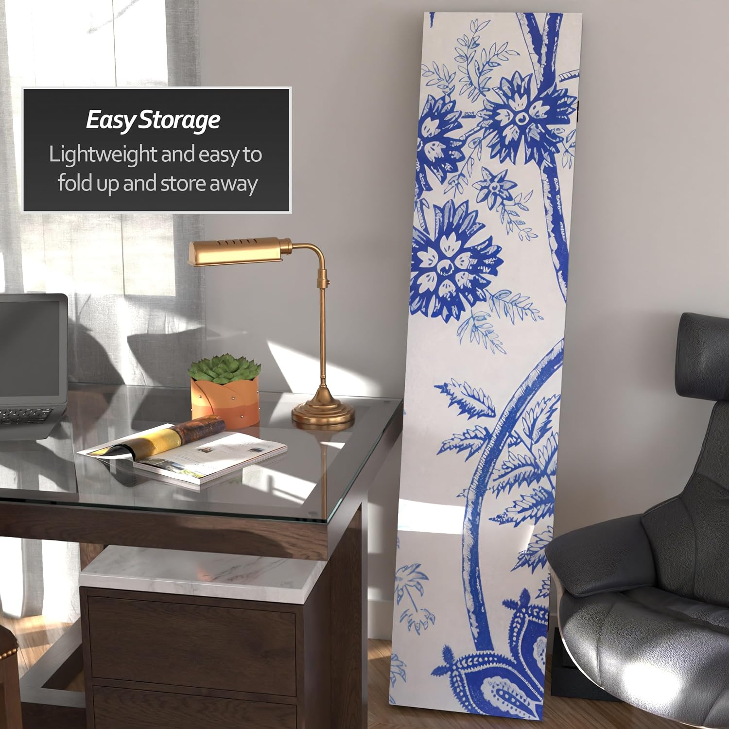 Red Lantern 6 ft. Tall Blue Toile Double Sided Room Divider 3 Panel Freestanding Folding Privacy Screen Partition and Separator for Modern and Contemporary Bedroom Home Office Dorm