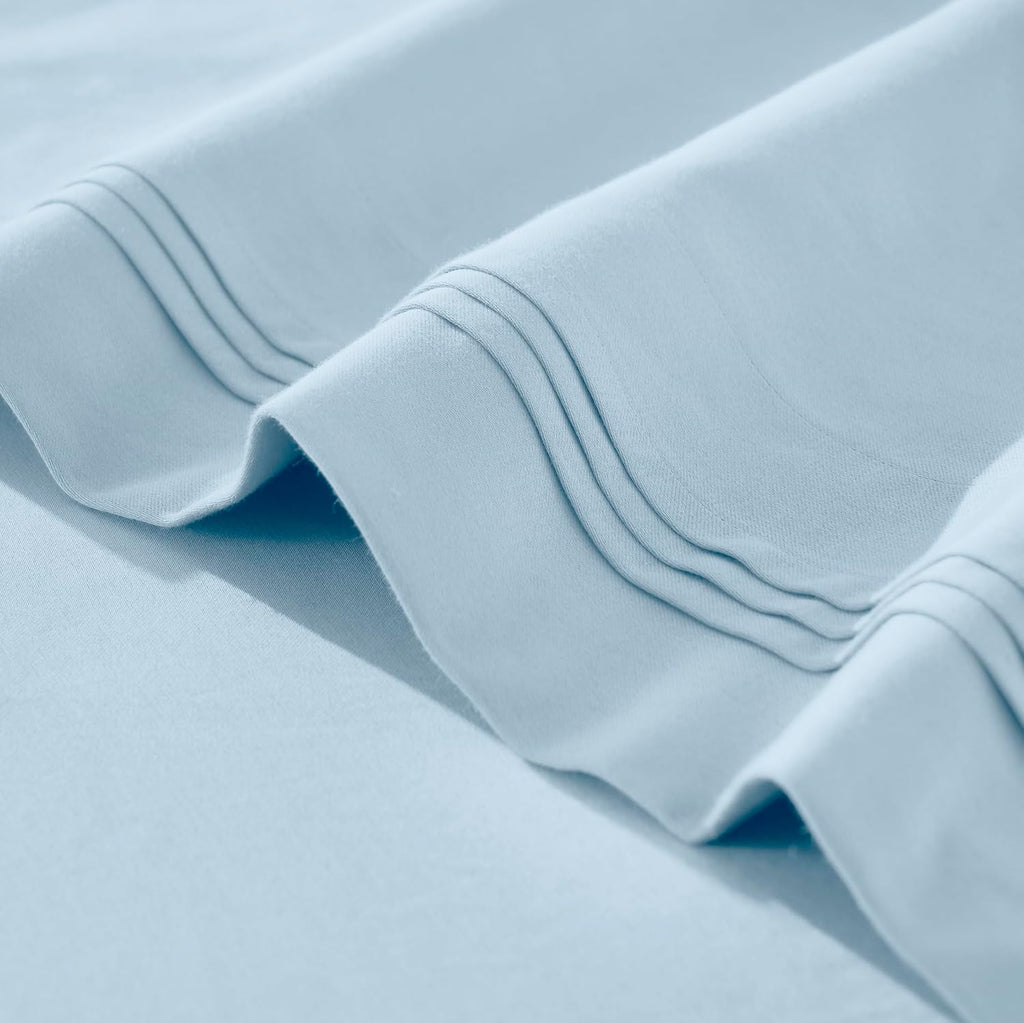 Superior Egyptian Cotton 4 Piece Sheet Set, 650 Thread Count, Modern Design, Sustainable Sheets, Ultra-Soft Basics, Solid, Deep Pocket Fitted Sheet, Flat Sheet, Pillowcases, King, Baby Blue