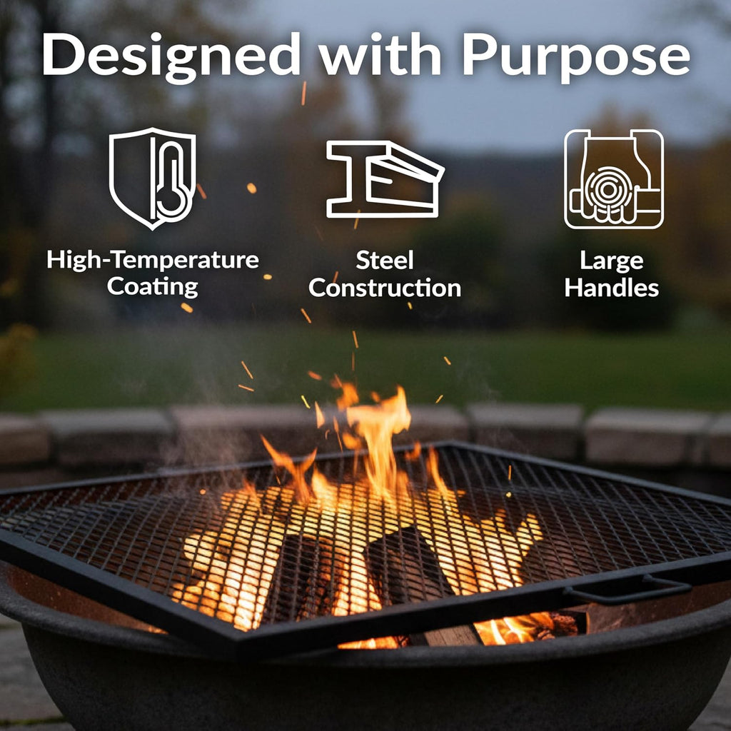 Sunnydaze Square Fire Pit Grill Grate - Campfire Grill Grate Over Fire Pit - BBQ Cooking Replacement Rack with Handles - 40 Inch