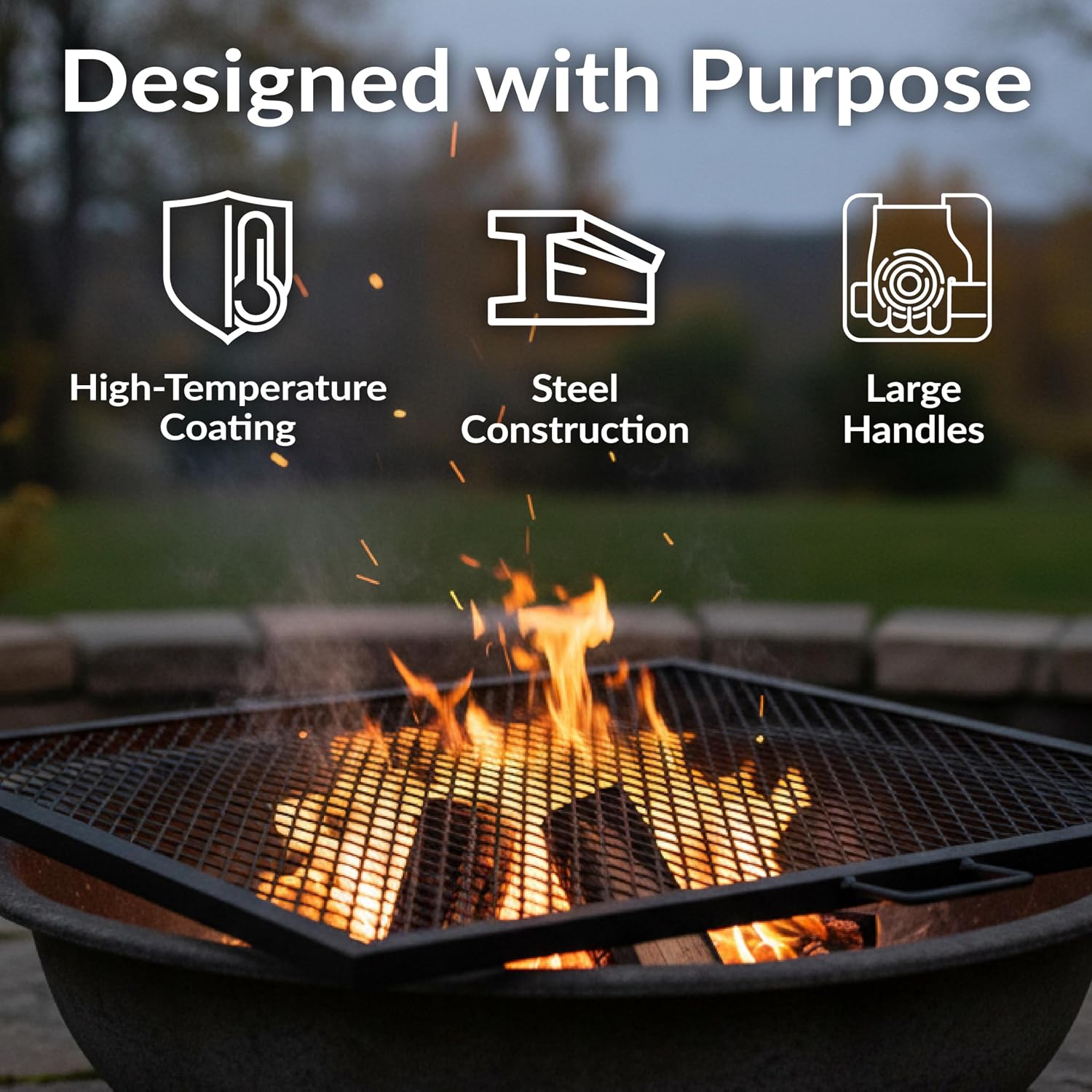 Sunnydaze Square Fire Pit Grill Grate - Campfire Grill Grate Over Fire Pit - BBQ Cooking Replacement Rack with Handles - 40 Inch