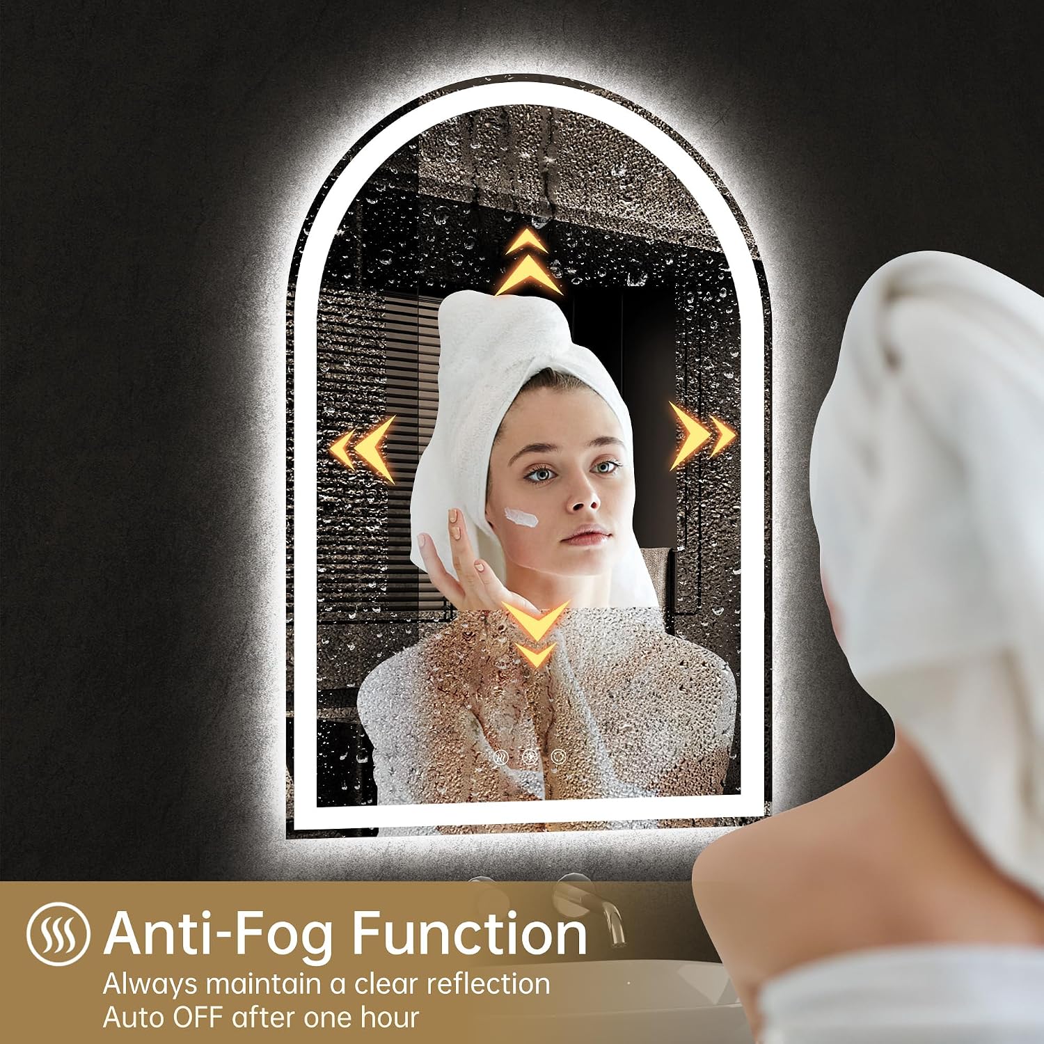 Arched LED Mirror for Bathroom 24'x36'- Frameless Lighted Bathroom Mirror with Lights, Fogless, Dimmable, 3 Color Changing, Shatterproof, Touch Sensor