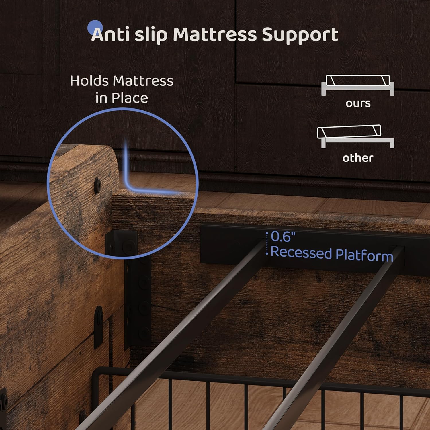 BRELTAM King Size Bed Frame with 2 Storage Drawers, Wood Platform Bed Frame with 2-Tier Storage Headboard Built in Charging Station & LED Light,Noise-Free/Metal Support/No Box Spring Needed,Brown