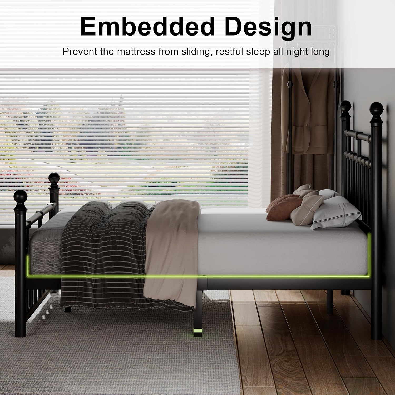 Feonase Full Size Metal Platform Bed Frame with Victorian Classic Iron-Art Headboard & Footboard, Heavy Duty Slats, 12' Under Bed Storage, No Box Spring Needed, Easy Assembly, Noise-Free, Black