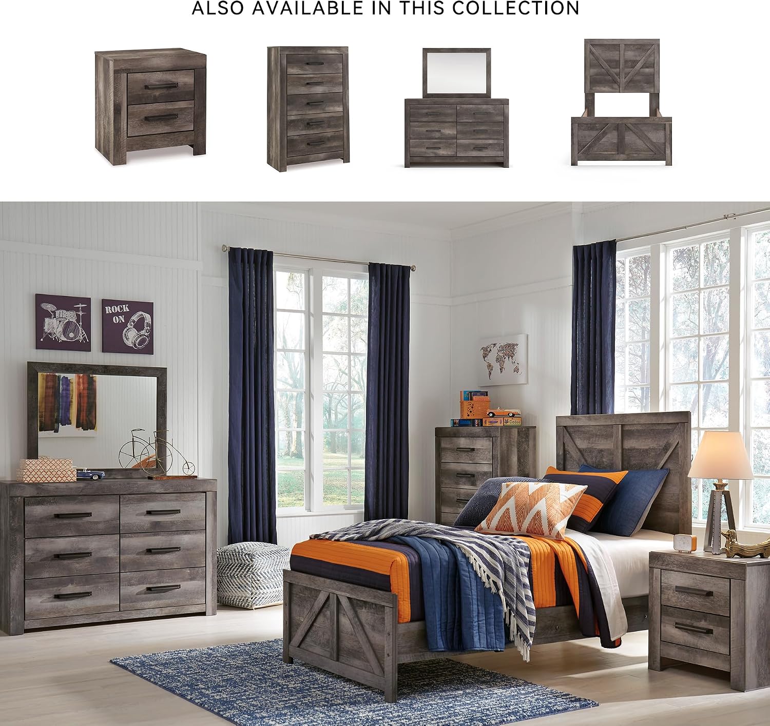 Signature Design by Ashley Wynnlow Rustic 2 Drawer Two Drawer Nightstand, 24.41' Tall, Weathered Gray