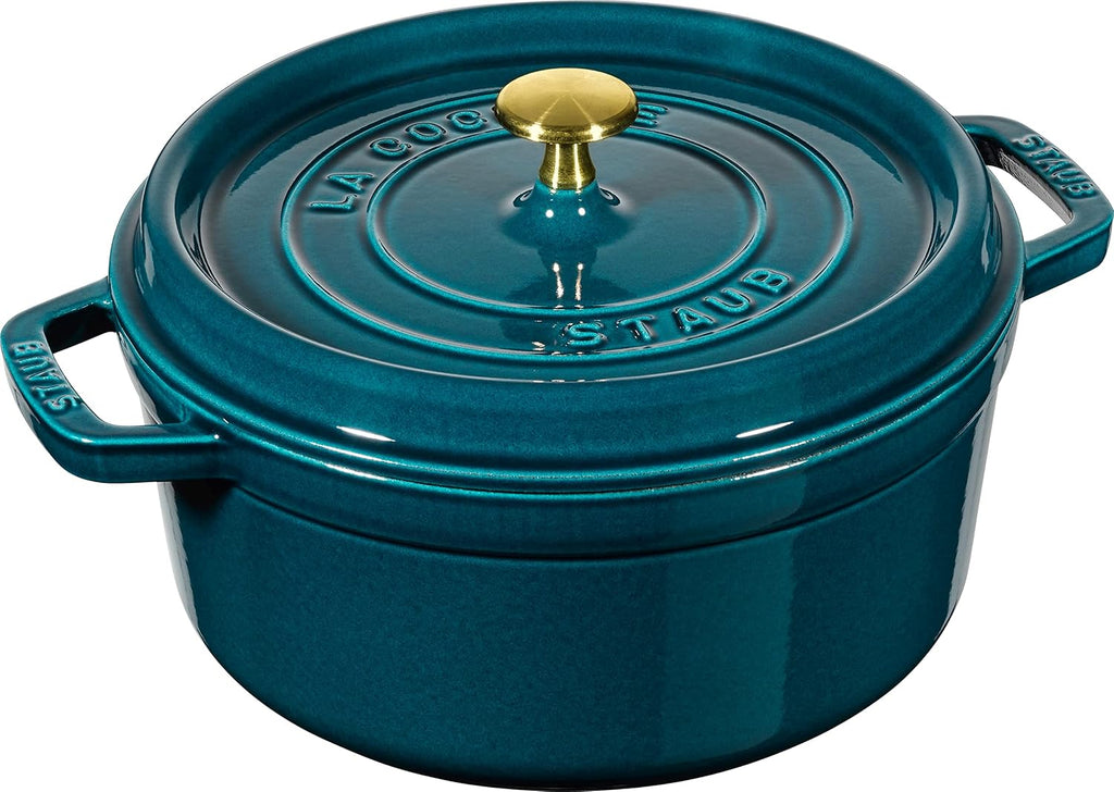 staub La Cocotte Round 1023919 Pico Cocotte Round Lamer 7.9 inches (20 cm) Brass Knob Specification, Both Hands, Cast Iron Pot, Induction Compatible, Japanese Authentic Product with Serial Number