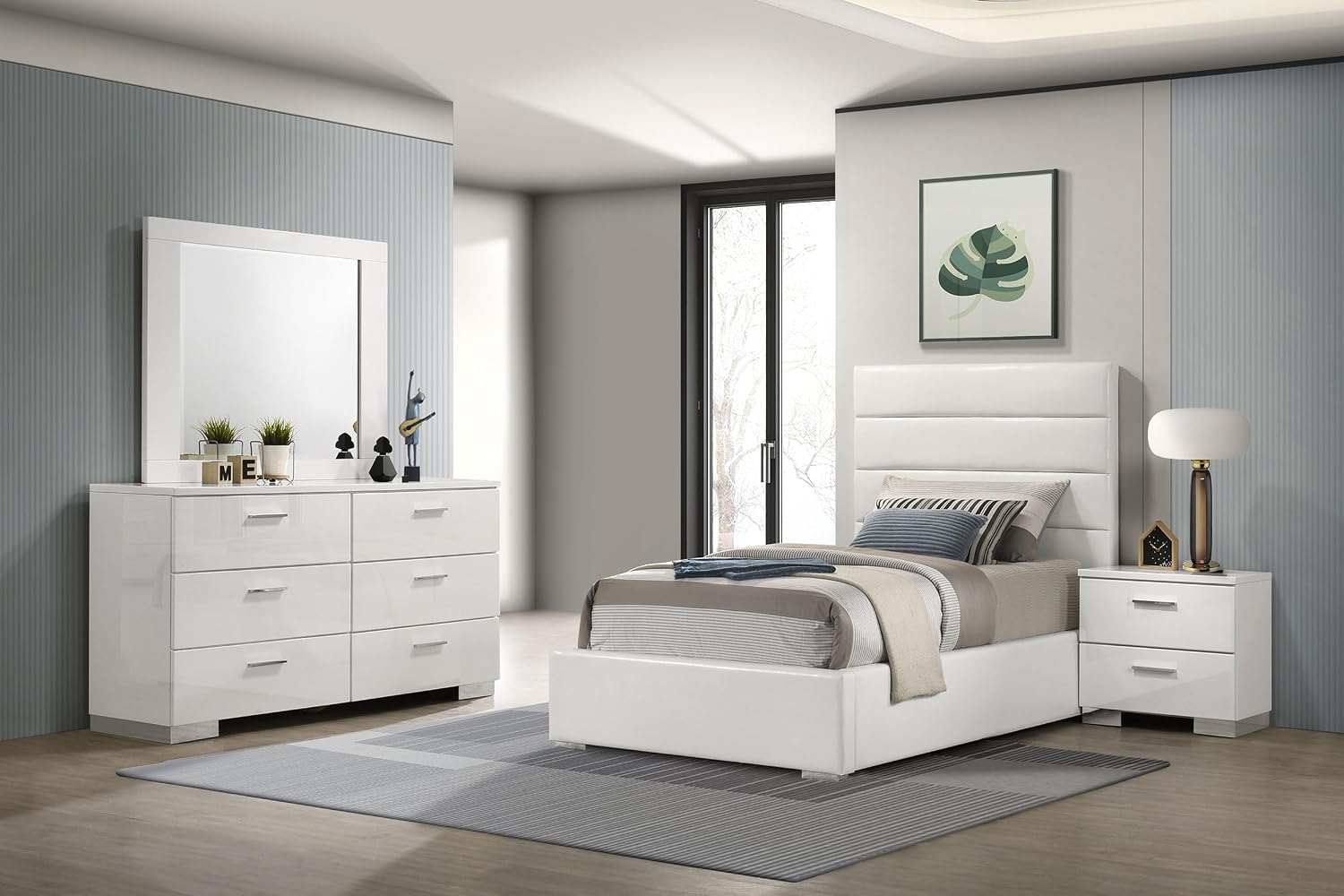 Coaster Home Furnishings Felicity 4-Piece Twin Bedroom Set White High Gloss 203511T-S4