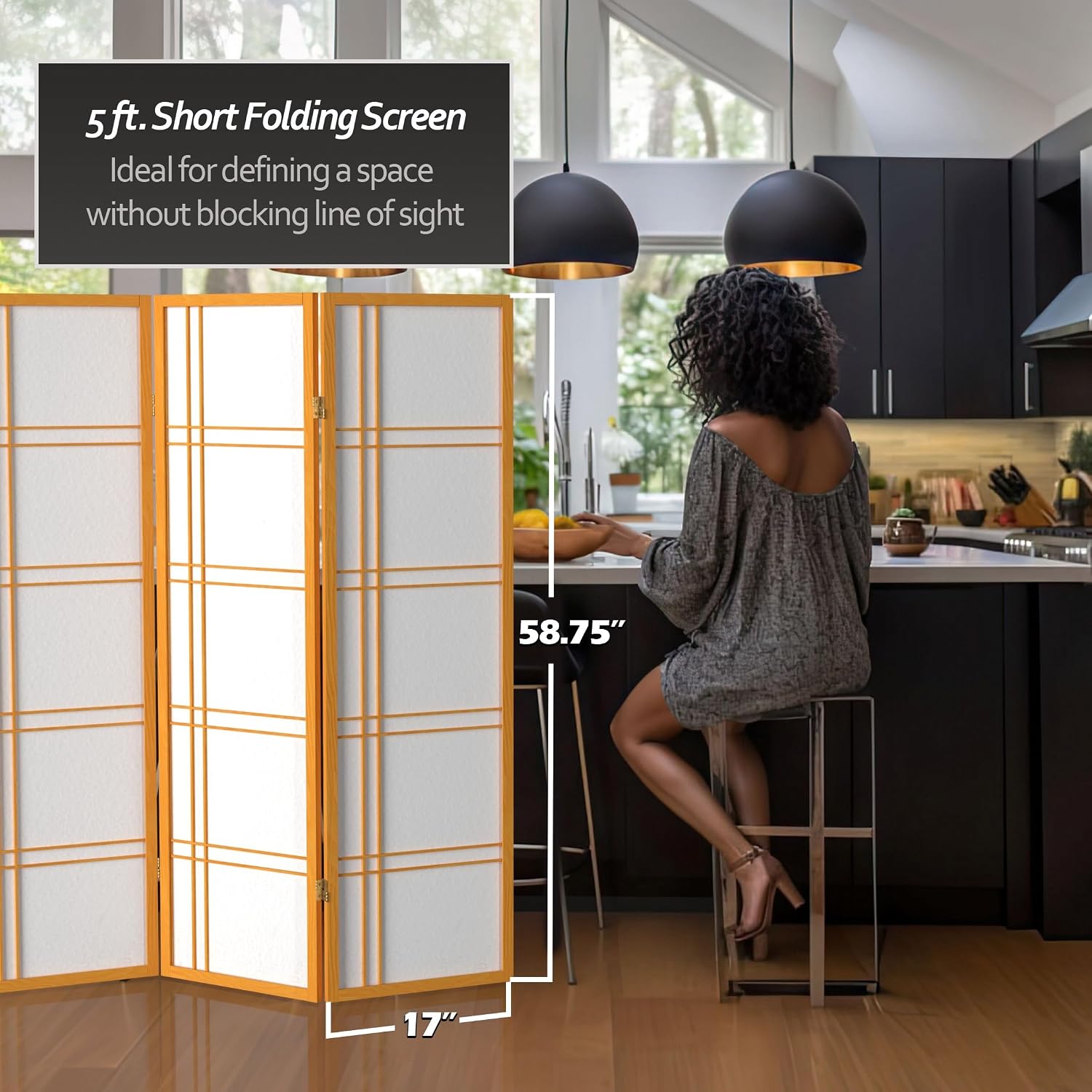 Red Lantern 5 ft. Tall Double Cross Shoji Screen - Honey - 4 Panels