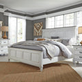 Liberty Furniture Allyson Park California King Panel Bed, Dresser & Mirror, Night Stand Cottage Bedroom Furniture Set - Wirebrushed White w/Charcoal Tops