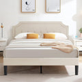 VECELO Full Size Platform Bed Frame with Fabric Upholstered Headboard and Wooden Slats Support, No Box Spring Needed/Easy Assembly,Beige