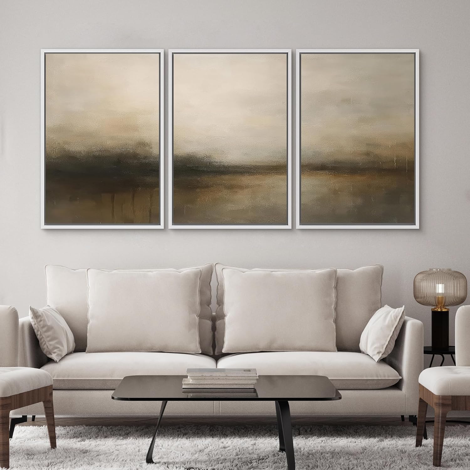 SIGNWIN Framed Canvas Print Wall Art Set Minimalist Earthy Horizon Illustrations Modern Art Decorative Scenic Rustic for Living Room, Bedroom, Office - 24'x36'x3 WHITE