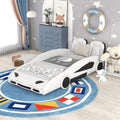 Merax Kids Twin Upholstered Day Bed Frame for Boys Girls, PU Leather Platform Bed with Race Car-Shaped Frame, No Box Spring Needed, White