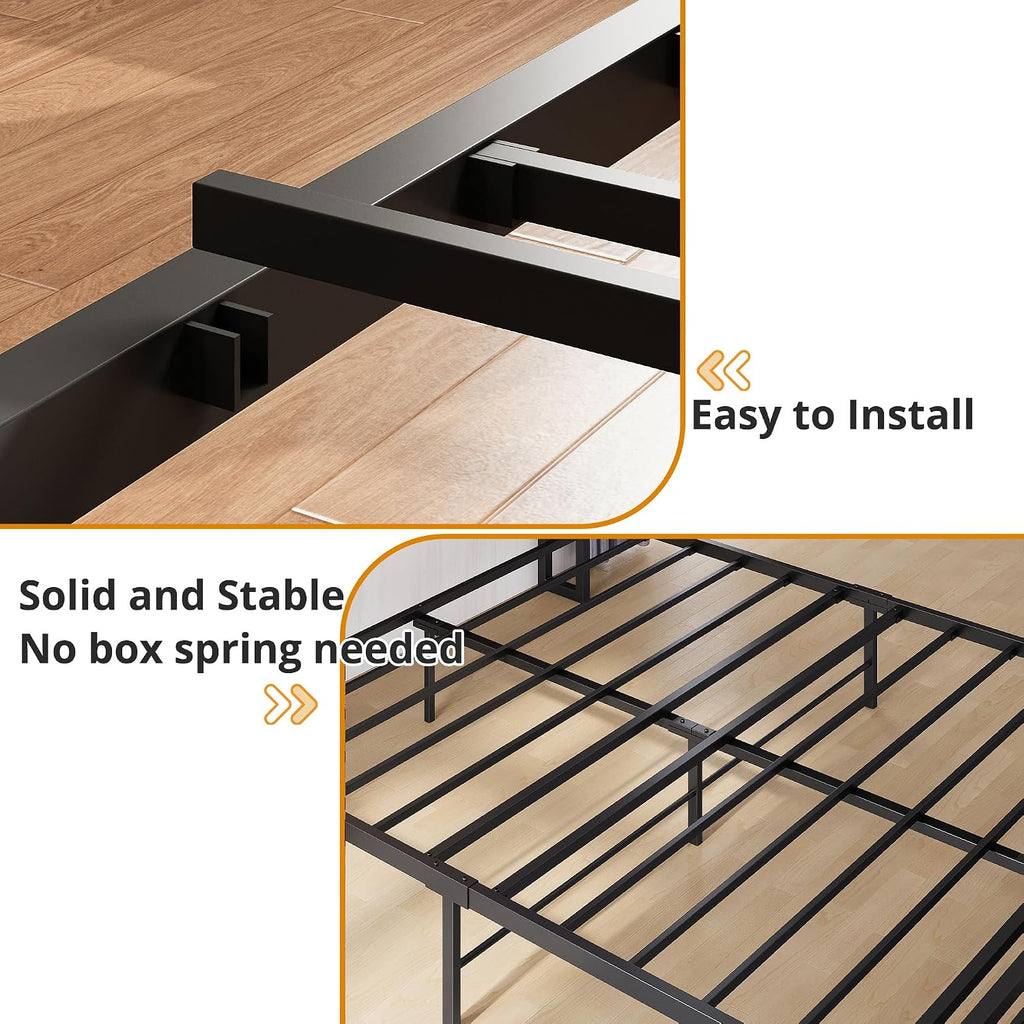LIKIMIO Queen Size Bed Frame, Storage Headboard with Charging Station, Platform Bed with Drawers, No Box Spring Needed, Easy Assembly, Wood and Cream