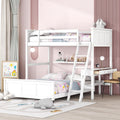 Ball & Cast Twin Over Full Bunk Bed with Safty Guardrail & Stairway,Heavy Duty Wood Loft Bedframe W/Desk & Drawers,Easy Assembly,Versatile Functional Bedroom Furniture Set for Boy Girl Teens,White