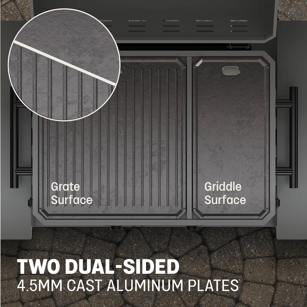 TYTUS Tabletop Electric Grill & Griddle Combo with 318 Sq. In Cooking Area and Cover, Dual-Sided Aluminum Plates, up to 500F, LCD Display with 2 Temp Probes