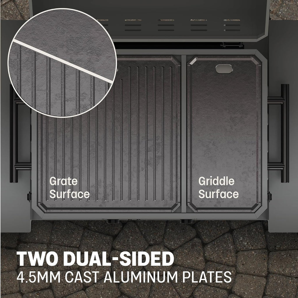 TYTUS Tabletop Electric Grill & Griddle Combo with 318 Sq. In Cooking Area, Dual-Sided Aluminum Plates, up to 500F, LCD Display with 2 Temp Probes