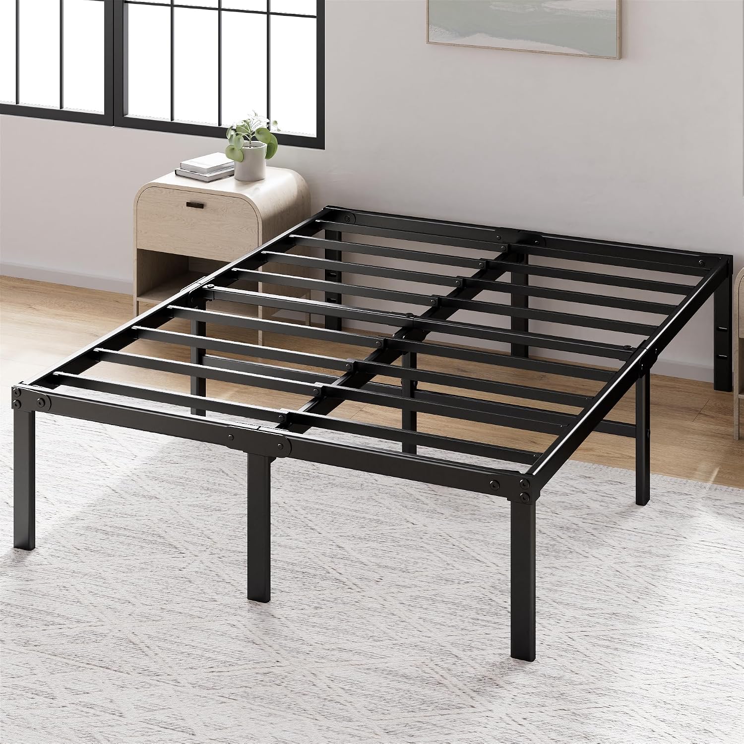 ZINUS Yelena 18 Inch Queen Metal Platform Bed Frame, Steel Slat Support, No Box Spring Needed, Eco Friendly WonderBox(TM) Packaging, Easy Assembly, Black