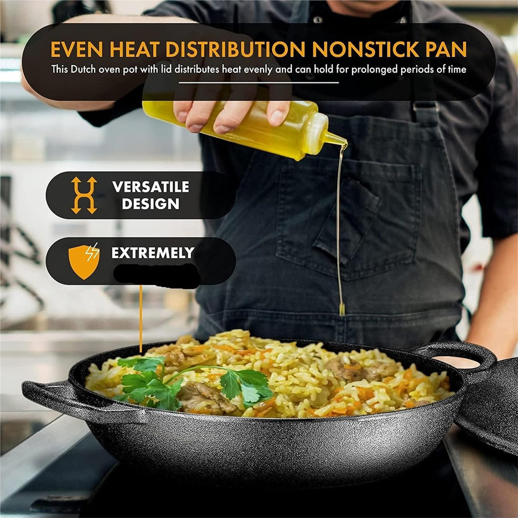 Casserole Dish Heavy Duty Cast Iron Casserole Braiser-Pan with Cover Oven Black Cookware for Versatile Cooking