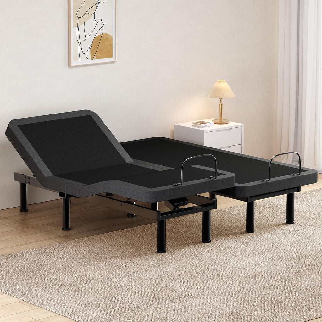Vipbear Split King Adjustable Bed Frame with Massage, Updated Adjustable Beds with Thickened Frame, Voice Control, Head/Foot Incline, Adjustable Legs, Anti-Snore/0 Gravity, USB Ports, LED Night Light