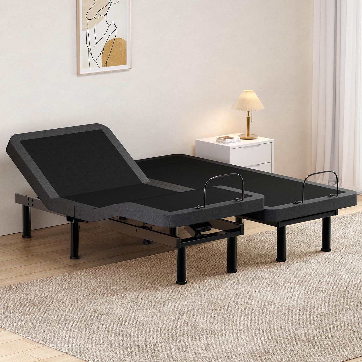 Vipbear Split King Adjustable Bed Frame with Massage, Updated Adjustable Beds with Thickened Frame, Voice Control, Head/Foot Incline, Adjustable Legs, Anti-Snore/0 Gravity, USB Ports, LED Night Light