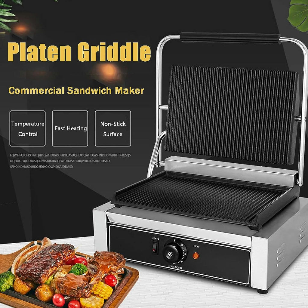 Large Electric Griddle Hot Cooking Plate, Commercial Stainless Steel Adjustable Countertop Hot Plate BBQ Grill, Heavy Duty Restaurant Nonstick Countertop Griddle for Home Barbecue