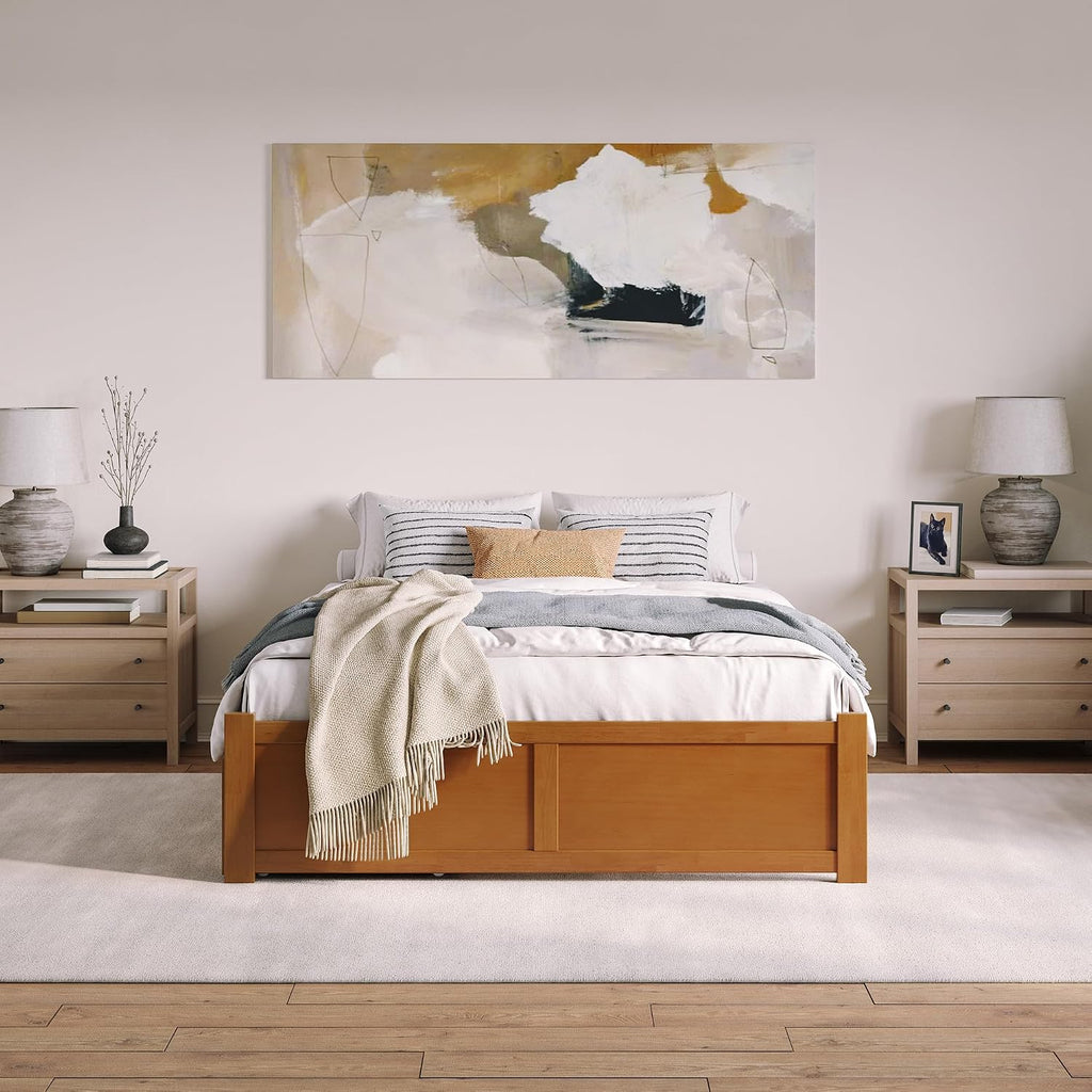 AFI Concord Queen Solid Wood Platform Bed with Footboard & Storage Drawers in Light Toffee