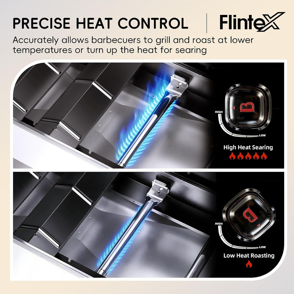Flintex 5-Burner Propane/Natural Convertible Gas Grill with Infrared Searing Side Burner, Outdoor BBQ Grill with 60000 BTU Output,Enameled Cast Iron Grates & Griddle for Barbecue