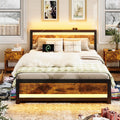 Ailisite Full Size Bed Frame with Storage and 4 Drawers, Rustic Bed Frame Full Size with Headboard and Charging Station and Led Lights, Wood Platform Bed Frame No Box Spring Needed, Noise Free, Brown