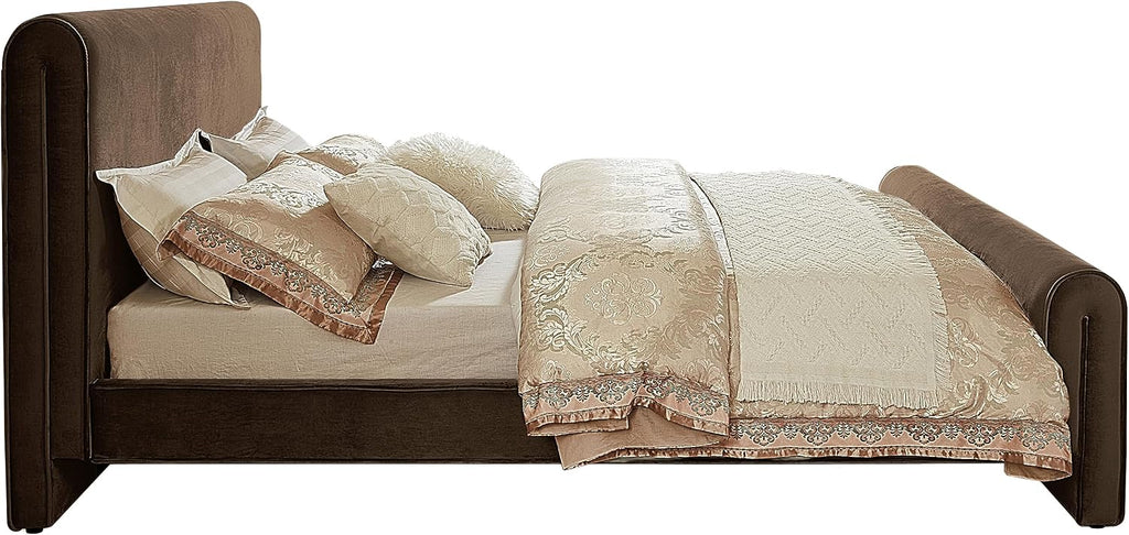 Meridian Furniture SloanBrown-F Sloan Collection Modern | Contemporary Velvet Upholstered Full Bed with Rich Soft Brown Velvet, Curved Headboard and Footboard, 59.5' W x 92' D x 45' H, Brown, Full