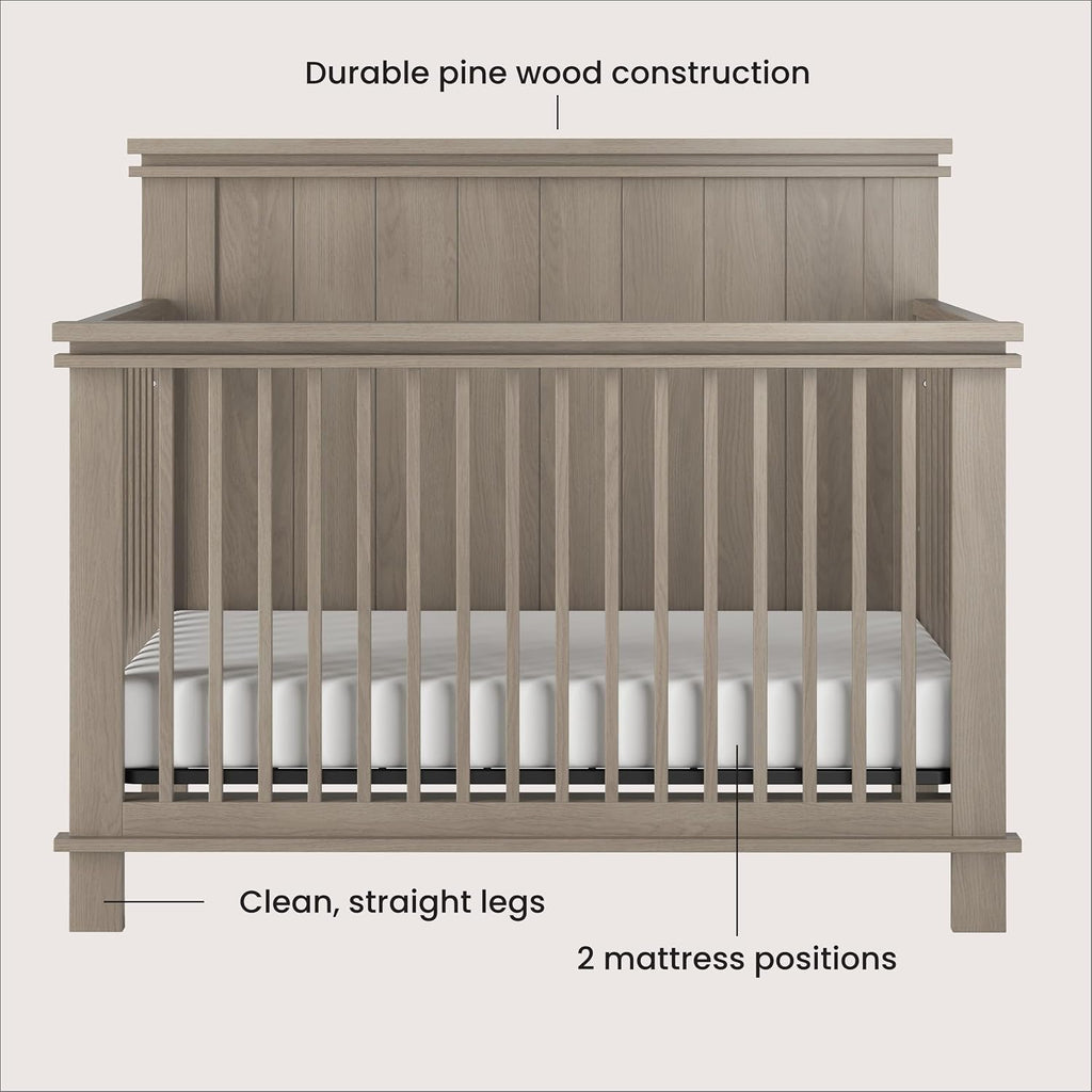 Child Craft Denman Crib, Dresser and Chest Nursery Set, 3-Piece, Includes 4-in-1 Convertible Crib, Dresser and Chest, Grows with Your Baby (Crescent Gray)