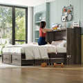 AMERLIFE Full Murphy Bed with Storage & Charging Station, Farmhouse Murphy Cabinet with Foldable Panel, Noisy Free, for Guest Bedroom, Living Room, Office, Rustic Grey