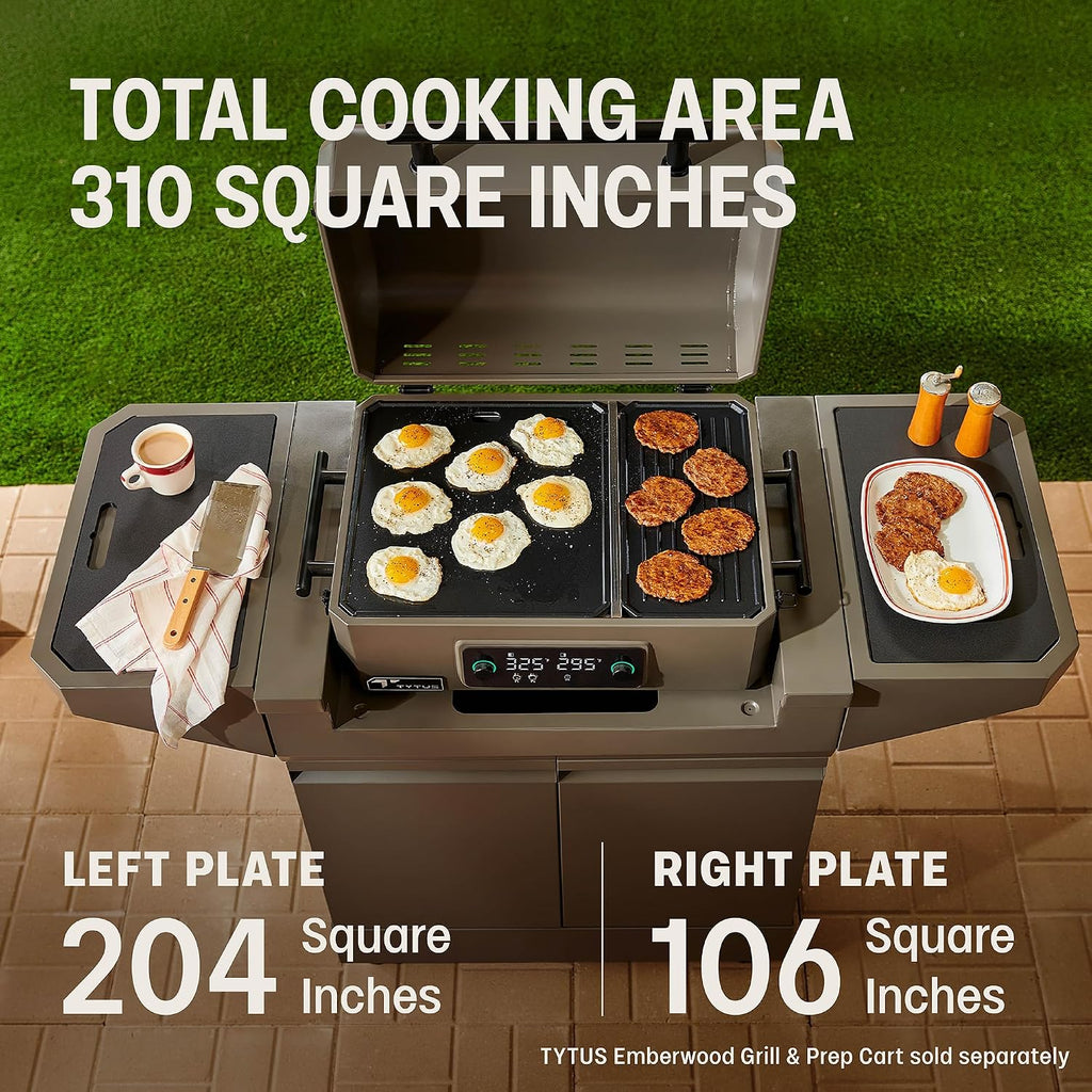 TYTUS Tabletop Electric Grill & Griddle Combo with 318 Sq. In Cooking Area, Dual-Sided Aluminum Plates, up to 500F, LCD Display with 2 Temp Probes