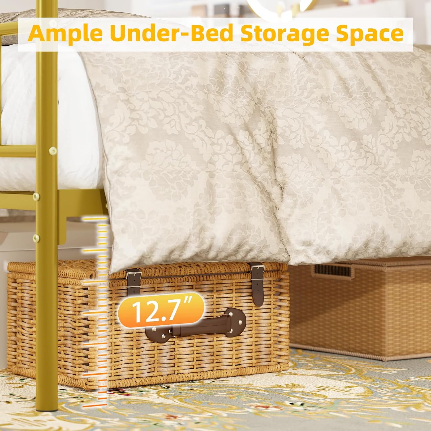 Weehom Twin Canopy Bed Frame with Headboard and Footboard, 4 Posters Metal Bed Frame, No Box Spring Needed, Mattress Foundation Platform Bed for Kids and Adults, Gold