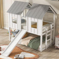 Polibi Slide Wooden Bunk Bed with Windows, Ladder, Guardrails and Twin Size in White