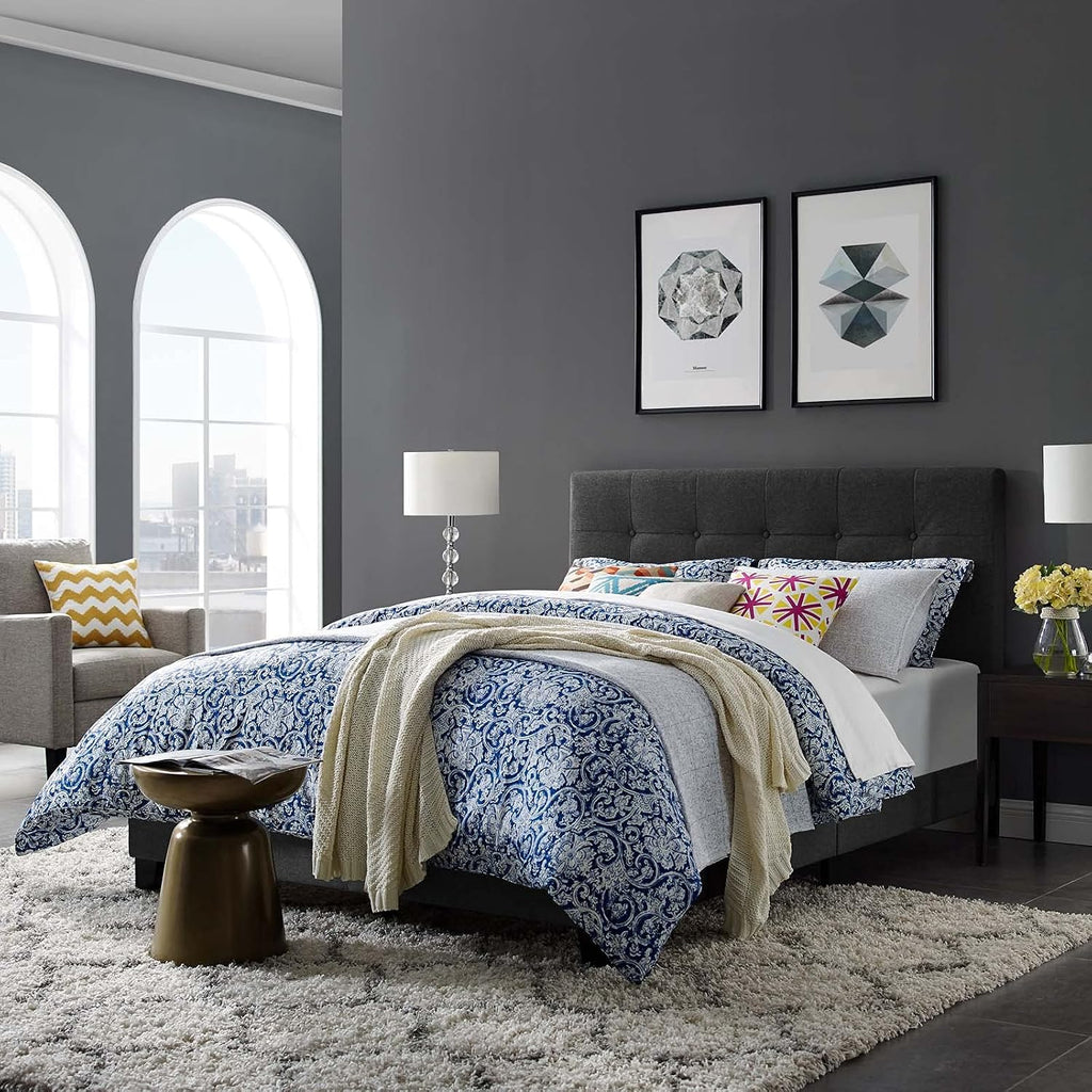 Modway Amira Tufted Fabric Upholstered Full Bed Frame With Headboard In Gray