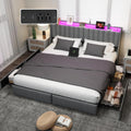 UINTAI King Size Bed Frame with LED Lights and Charging Station, Upholstered Platform Bed with Storage Headboard and 4 Drawers, Metal Slat Support, Noise-Free, No Box Spring Needed, Easy Assembly